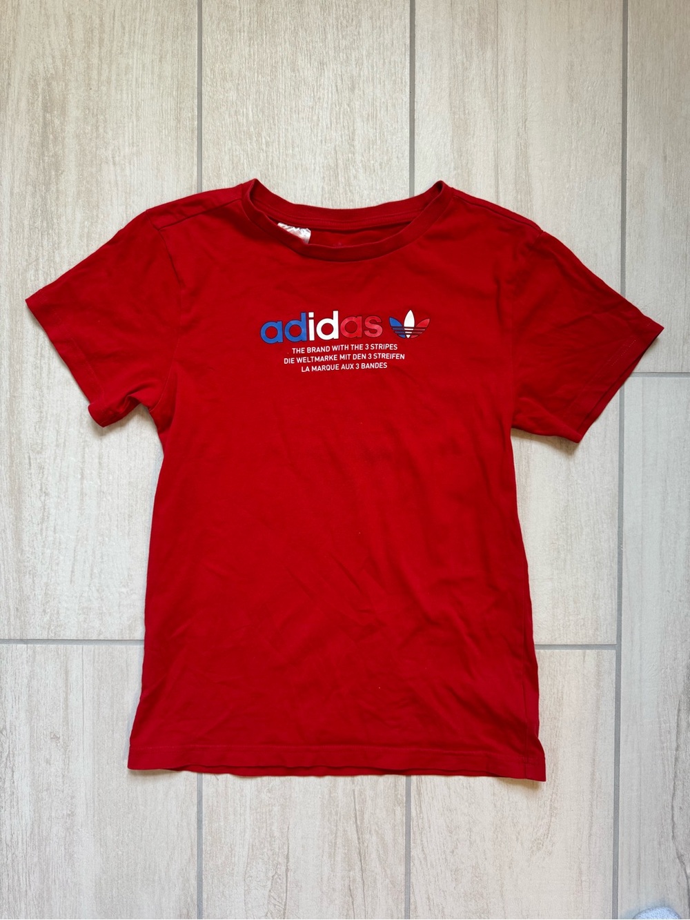 adidas Red Tee with Blue Logo Accent